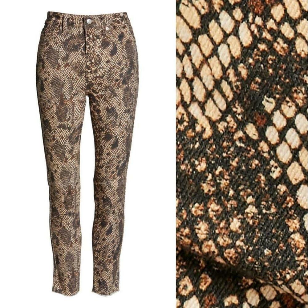 Free People Womens High Waist Jeggings Sz 24 Brown Snakeskin Stretch Raw Hem NWT - Picture 4 of 10
